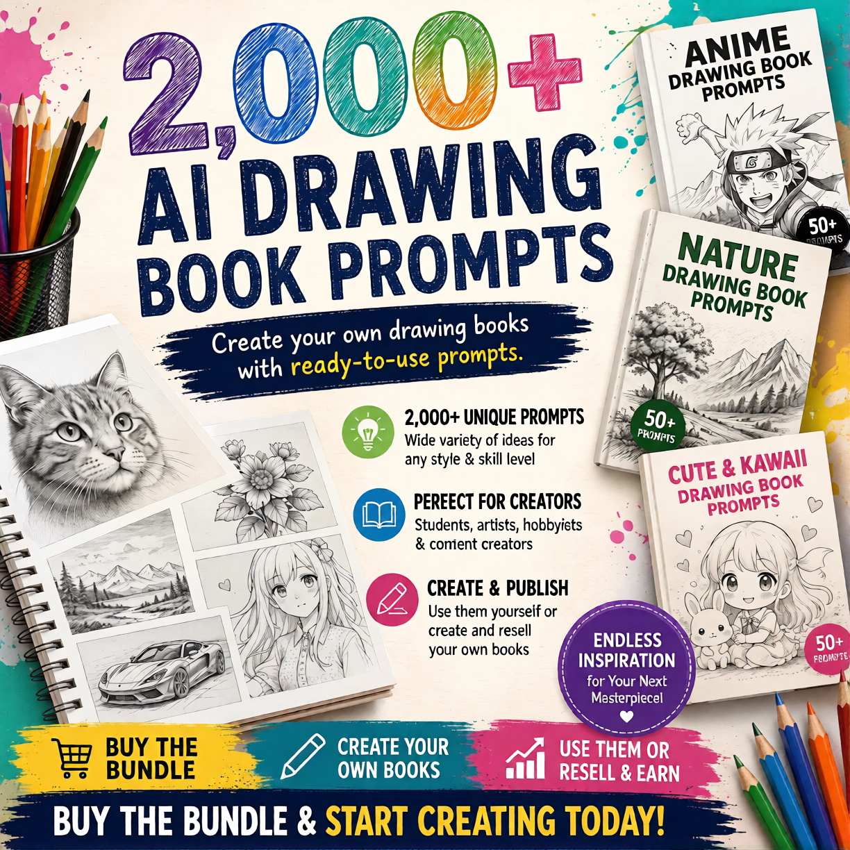 2,000 plus AI drawing book prompts bonus