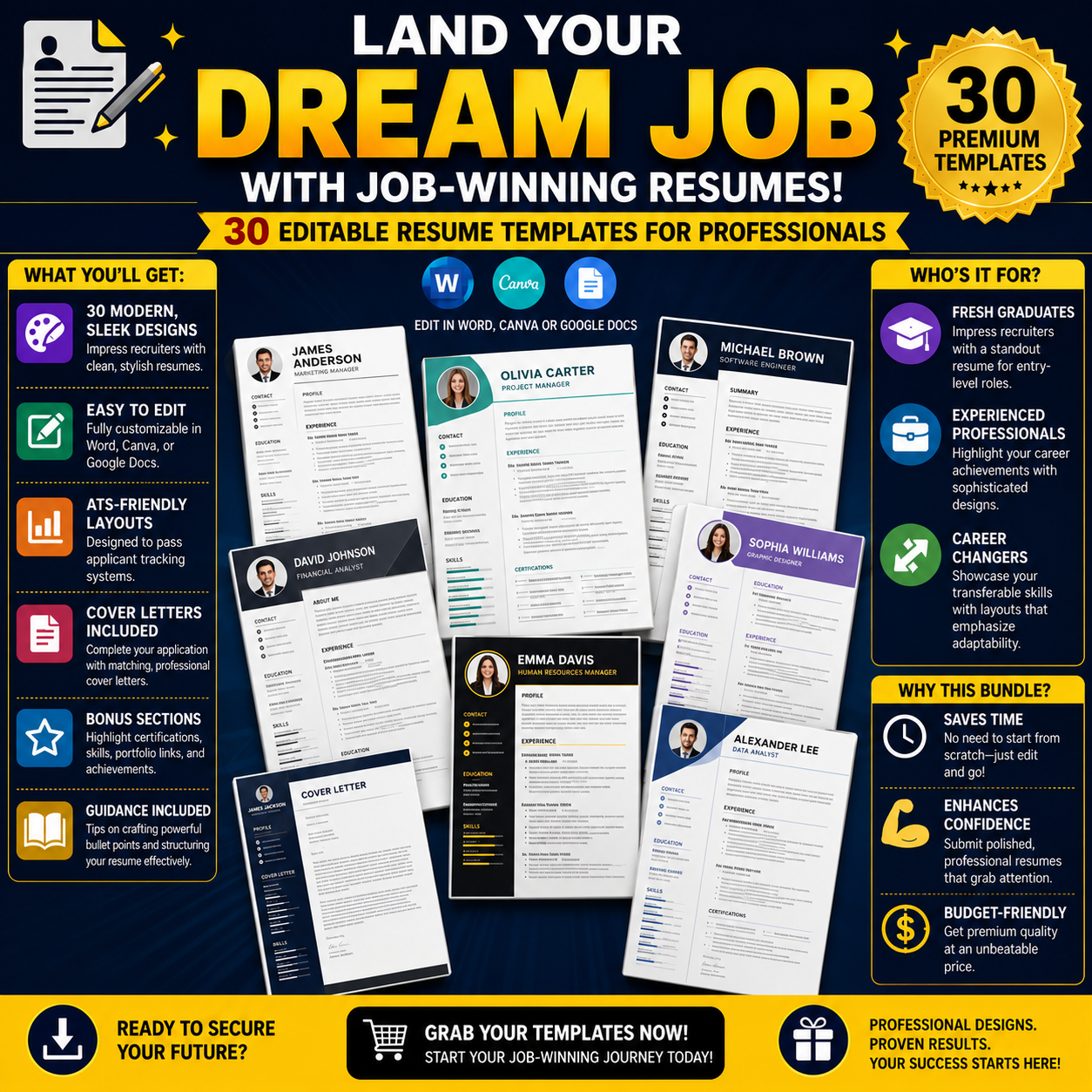 30 premium resume and CV templates bonus
